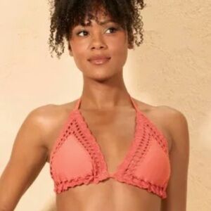 Shade & Shore Orange Crochet Triangle Bikini Top Size L NWT